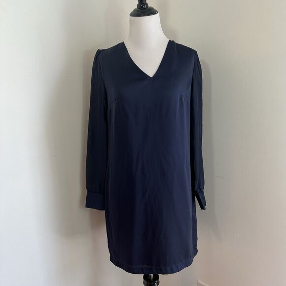 Tevolio Shift Dress Size 4 Navy Chiffon Long Sheer Sleeve - Picture 1 of 9
